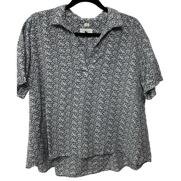 Loft The Softened Abstract Print Hi-Low Collared Top Boxy Fit Gray Womens Size M - Picture 1 of 8